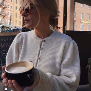 Marea Cream Cashmere Cardigan Ribbed Knit Sweater